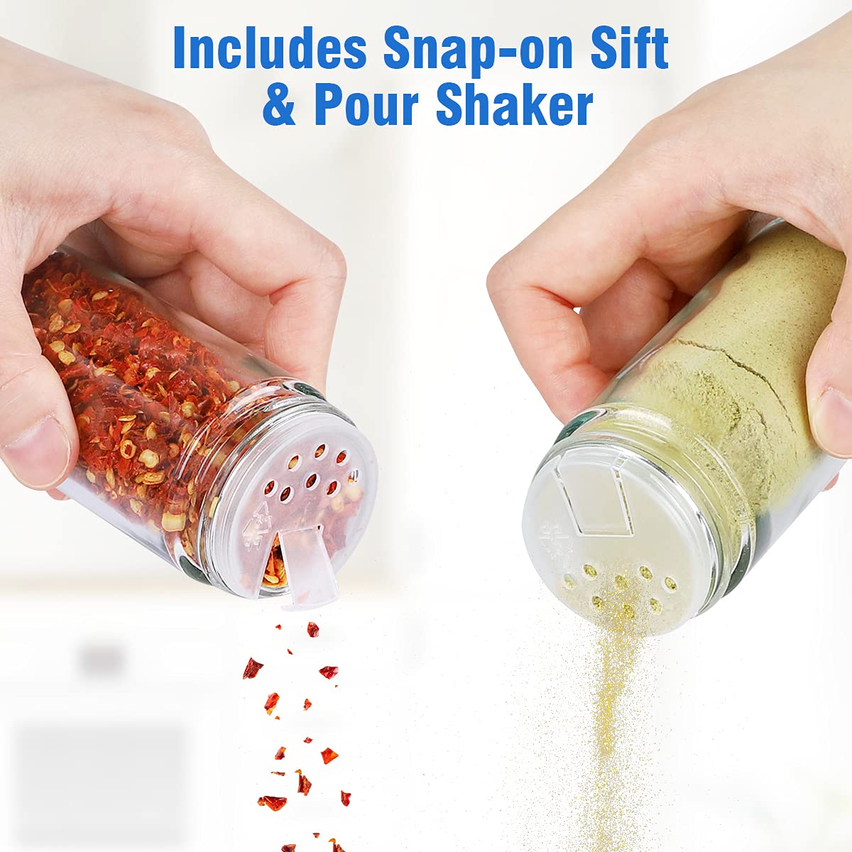 Spice Rack Organizer with Jars (20Pcs) for Cabinet Revolving / Rotating Organizer, Stainless Steel/Wooden Countertop Rack Tower Organizer for Kitchen Pantry with Reusable Labels / Funnel / Brushes