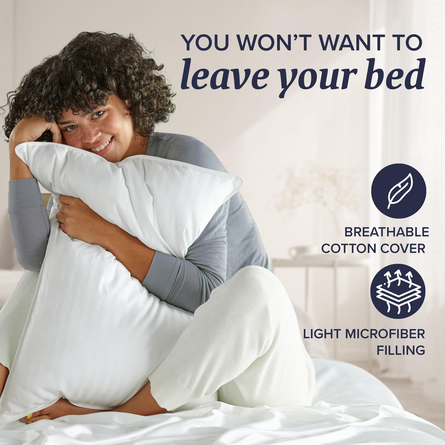 Bed Pillows Standard / Queen Size Set of 2 - Down Alternative Bedding Gel Cooling Pillow for Back, Stomach or Side Sleepers