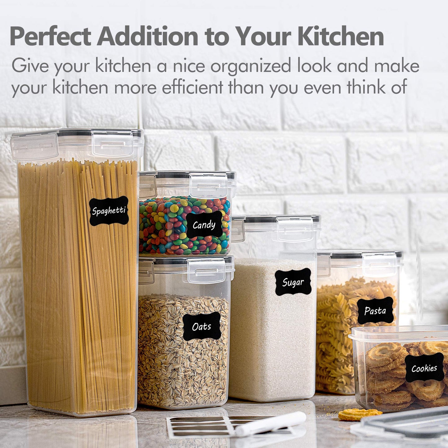 Airtight Food Storage Containers with Lids, 8 PCS Plastic Storage Containers for Kitchen & Pantry Organization and Storage,Dry Food Canisters for Flour, Sugar and Cereal