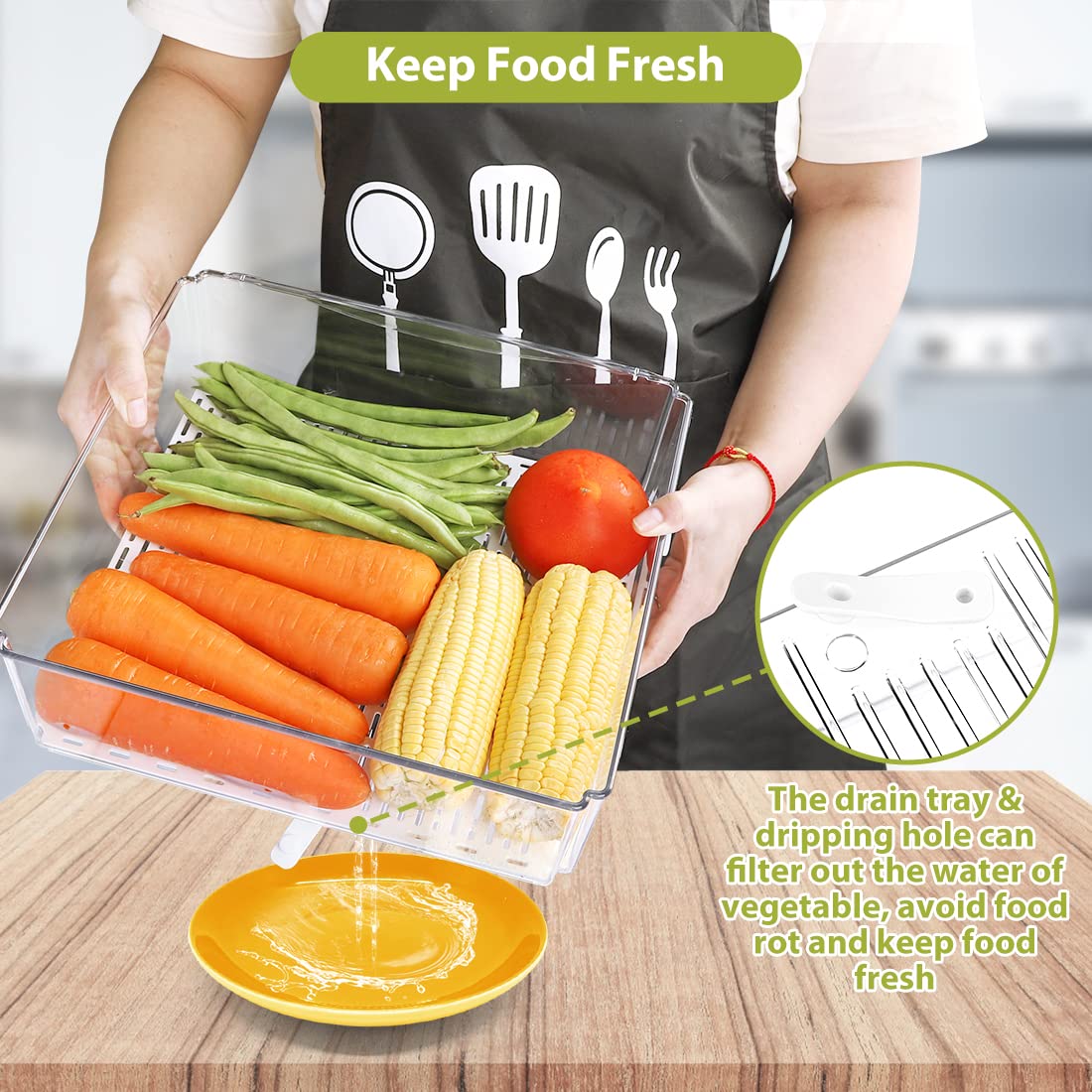 10 Pack Refrigerator Pantry Organizer Bins, Stackable Fridge Bins with Lids, Clear Plastic for Kitchen