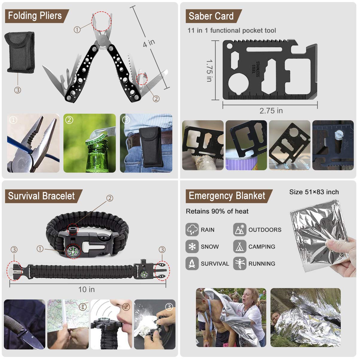 238Pcs Emergency Survival Kit and First Aid Kit, Professional Survival Gear Tool with Molle Pouch and Emergency Tent for Earthquake, Outdoor Adventure, Camping, Hiking
