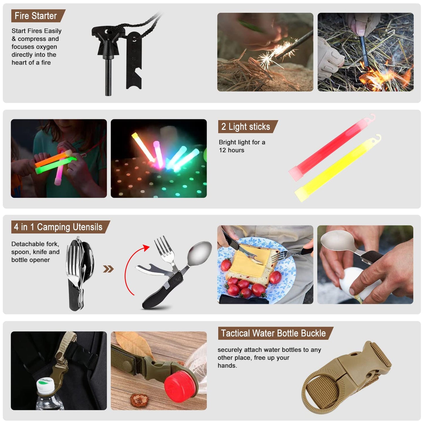 238Pcs Emergency Survival Kit and First Aid Kit, Professional Survival Gear Tool with Molle Pouch and Emergency Tent for Earthquake, Outdoor Adventure, Camping, Hiking